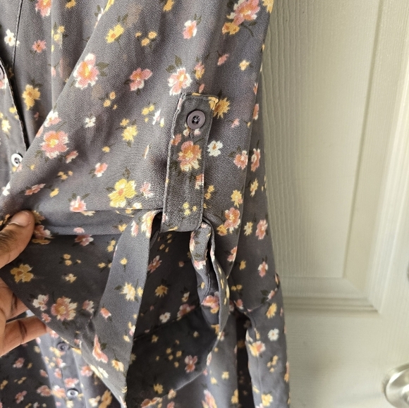 Torrid Floral Sheer Chiffon Tunic Shirt Sz 2X Babydoll High Low Roll Tab Sleev - Picture 7 of 12